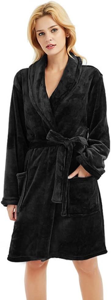 U2SKIIN Damen Bademantel kurz Schwarz S/M flauschig leicht