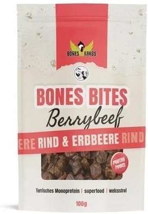 Bones Bites Berry’Beef Hundeleckerlis 80% Rind 8% Erdbeere getreidefrei
