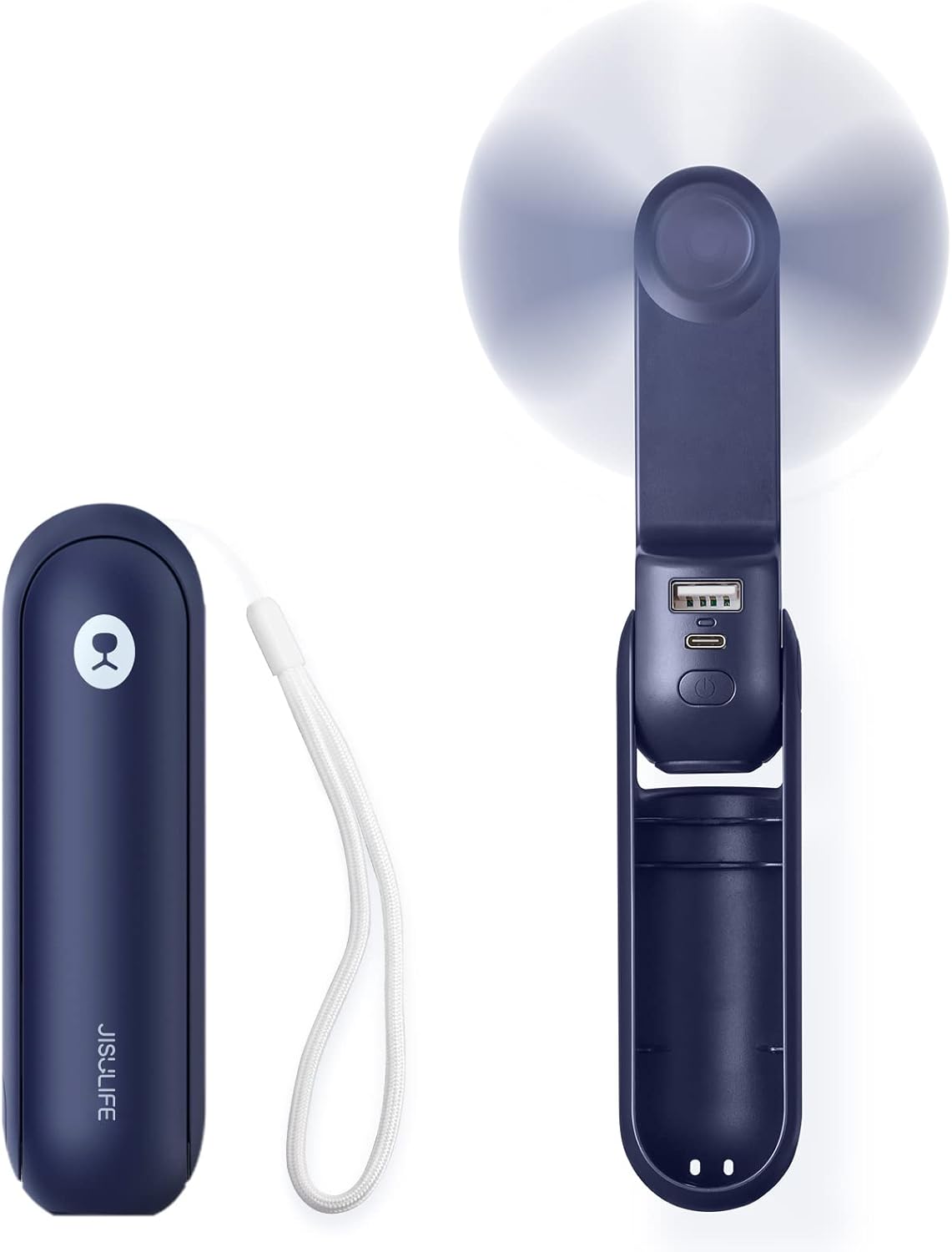 JISULIFE Mini Handventilator Akku 14-21h faltbar USB mit Powerbank blau