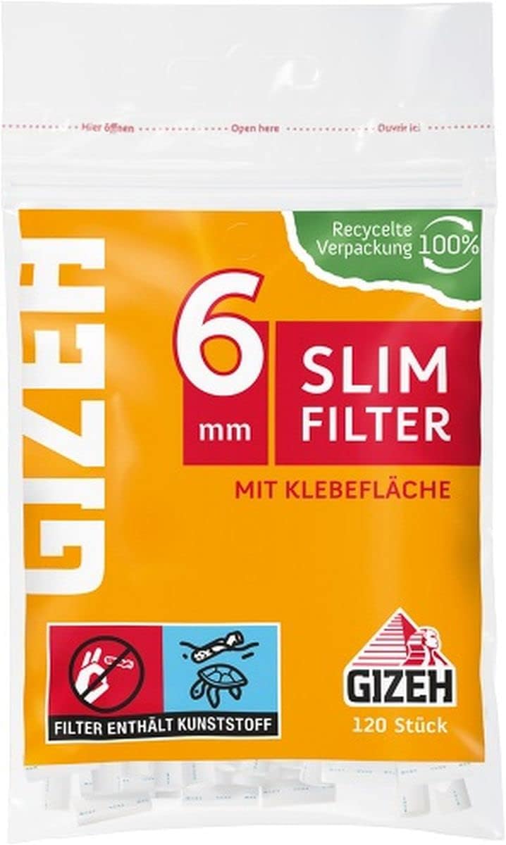 GIZEH Slim Aktivkohle Filter 6 mm 2400 Stueck wiederverschliessbar