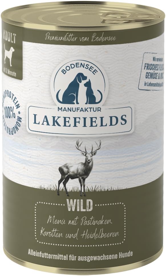 Lakefields Hundefutter Nass Wild 59% 6x400g getreidefrei schonend gegart -80