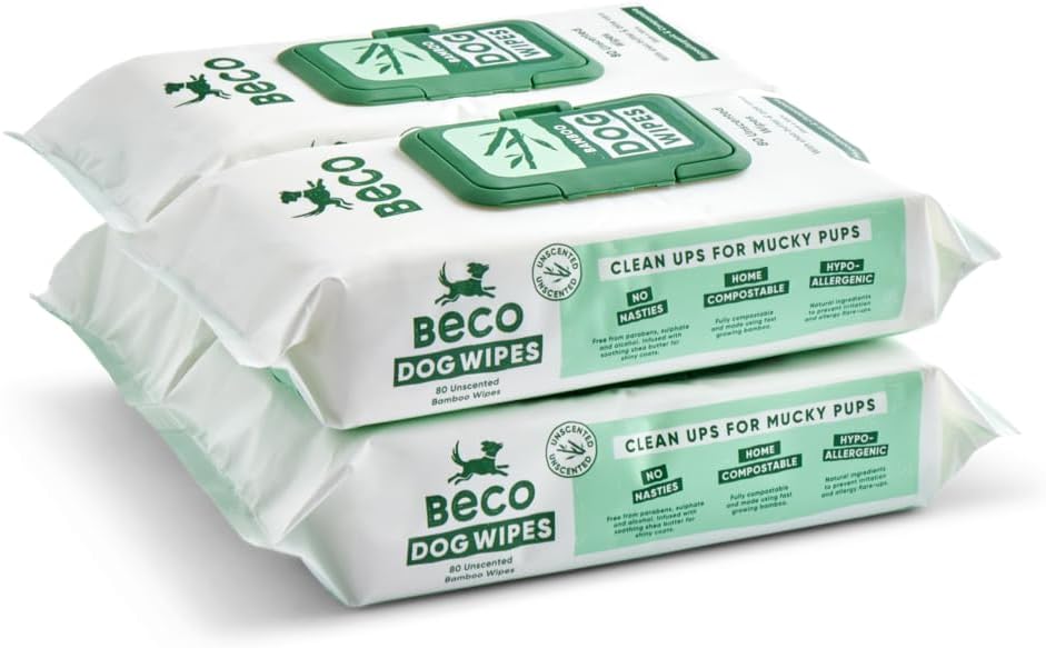 Beco Hundetuecher 4x80 Stueck pflanzlich plastikfrei Pfoten Koerper Po verschiedene