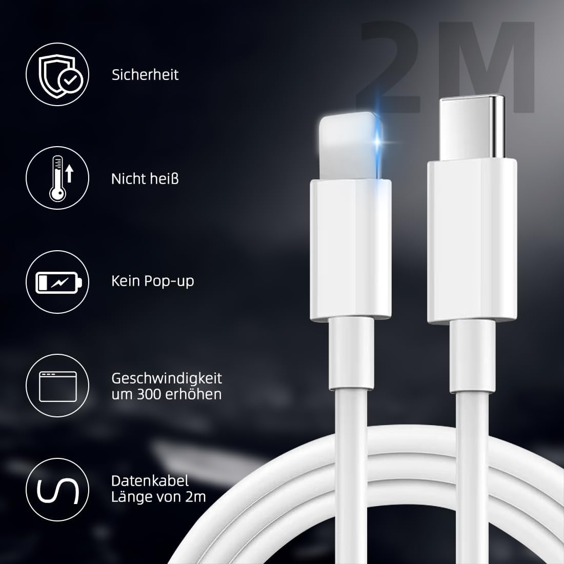 2x 25W USB-C Schnellladegeraet mit 2 m Kabel fuer Samsung iPhone