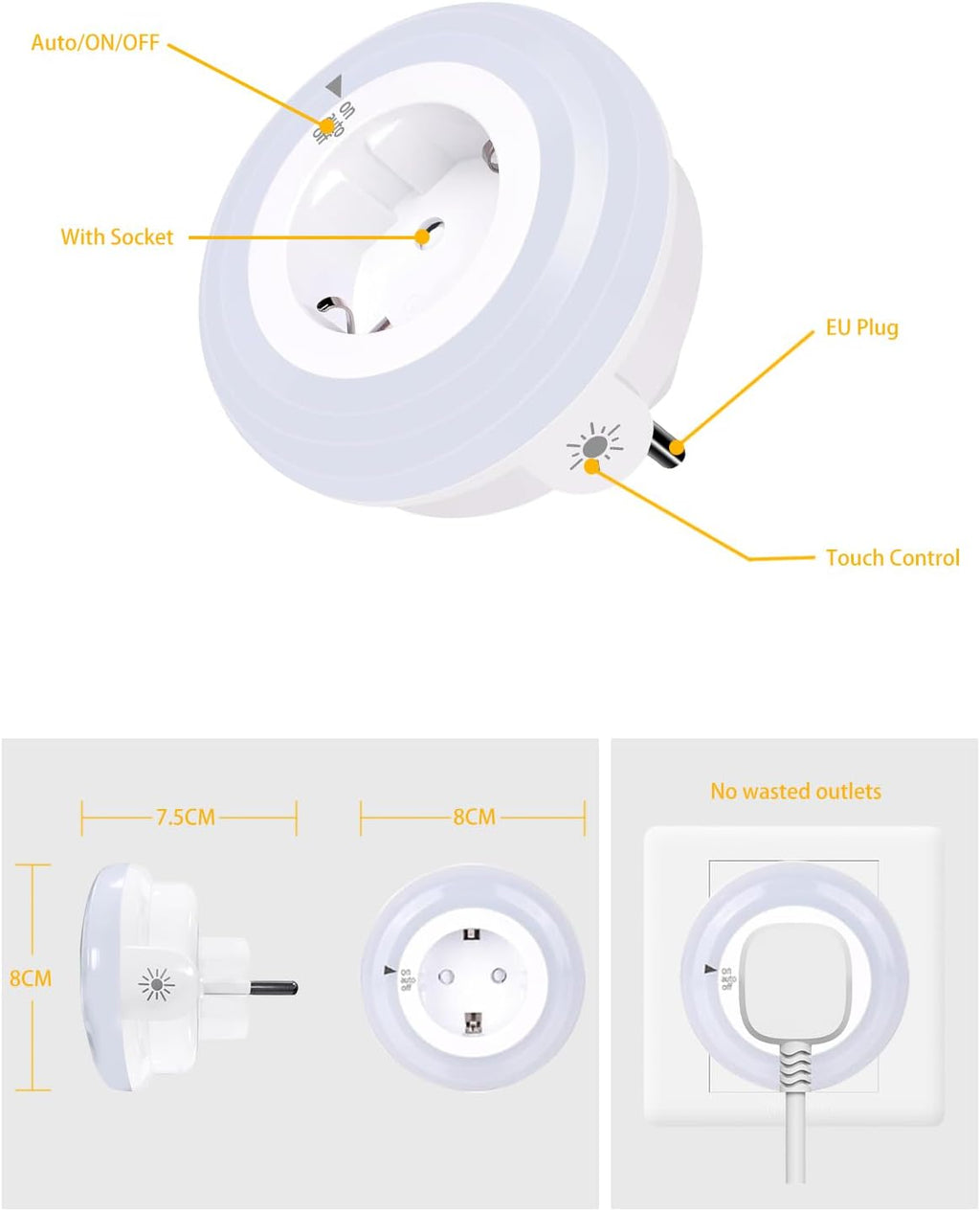 Nachtlicht Steckdose mit Daemmerungssensor dimmbar warmweiss fuer Flur Schlafzimmer