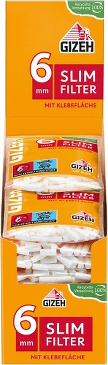 GIZEH Slim Aktivkohle Filter 6 mm 2400 Stueck wiederverschliessbar