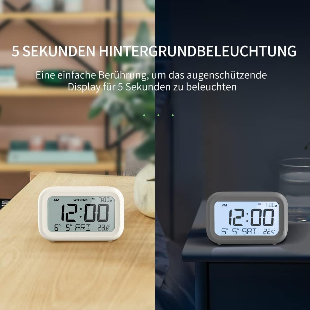 DOOMAY Digitaler Wecker LCD mit Snooze Wochenendmodus Batterie Nachttisch
