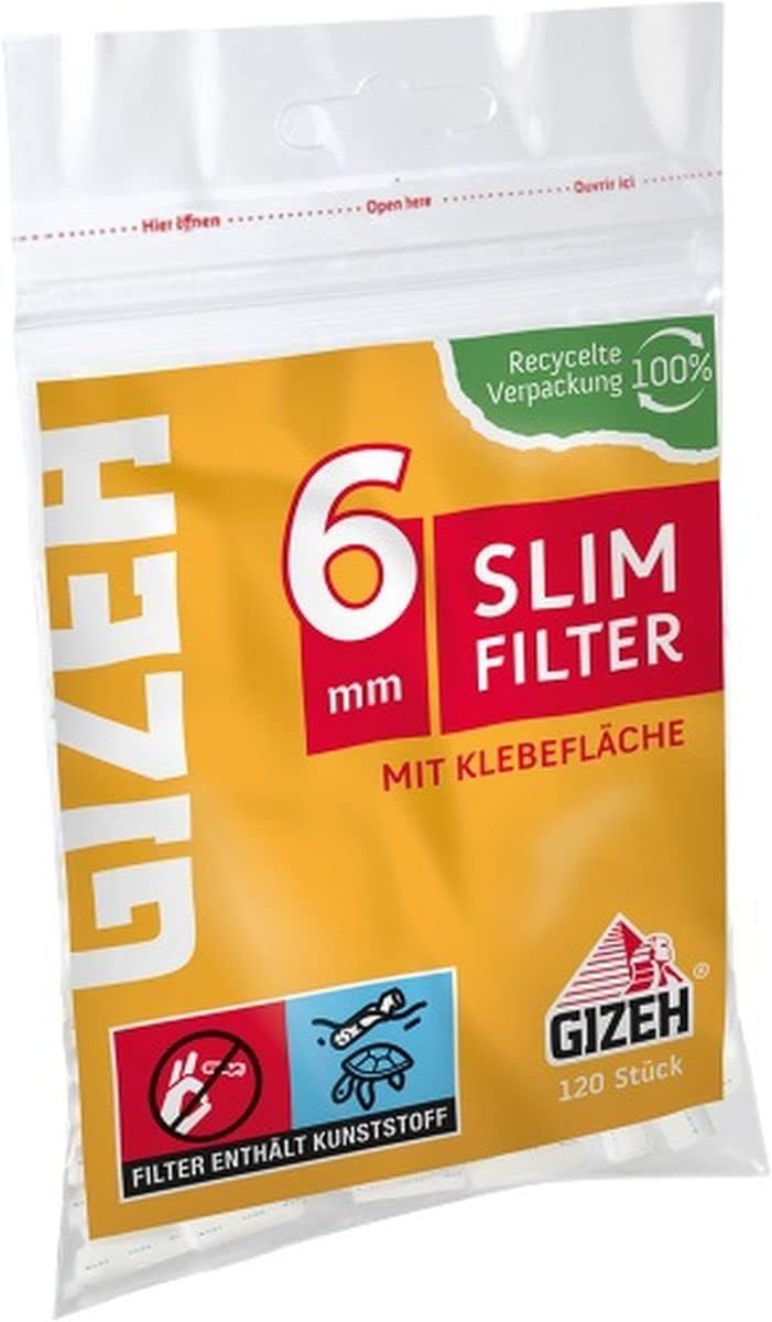 GIZEH Slim Aktivkohle Filter 6 mm 2400 Stueck wiederverschliessbar