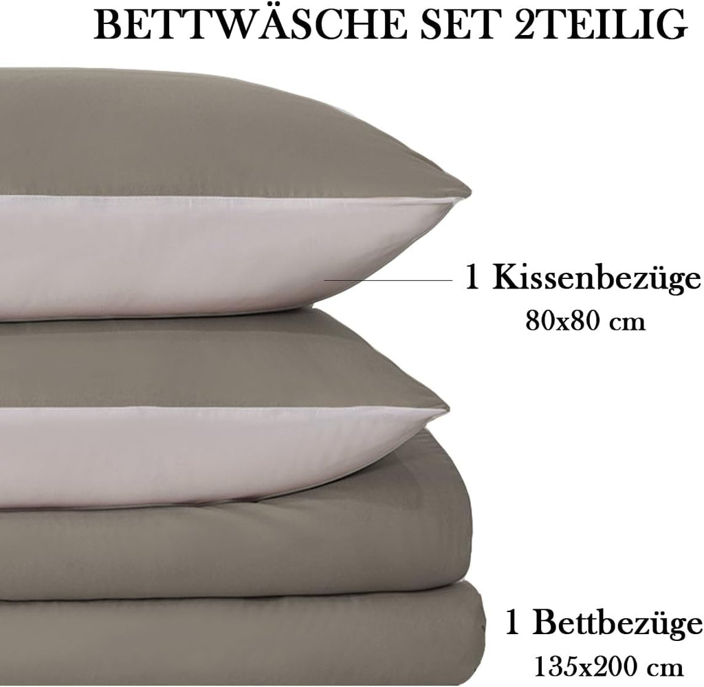 Bettwaesche 135x200 cm 4-teilig Microfaser Wendebettwaesche Anthrazit/Grau