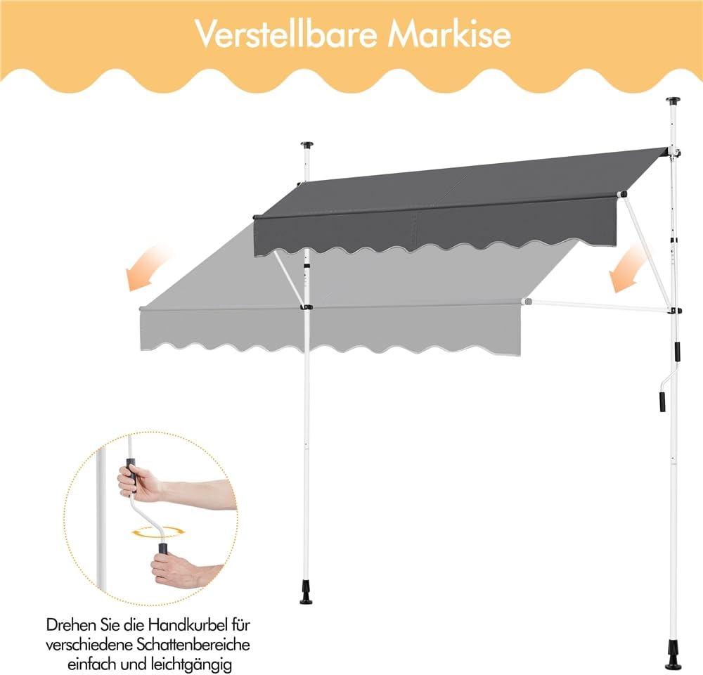 Yaheetech Klemmmarkise Balkonmarkise 300 cm Breite hoehenverstellbar 150cm-300cm
