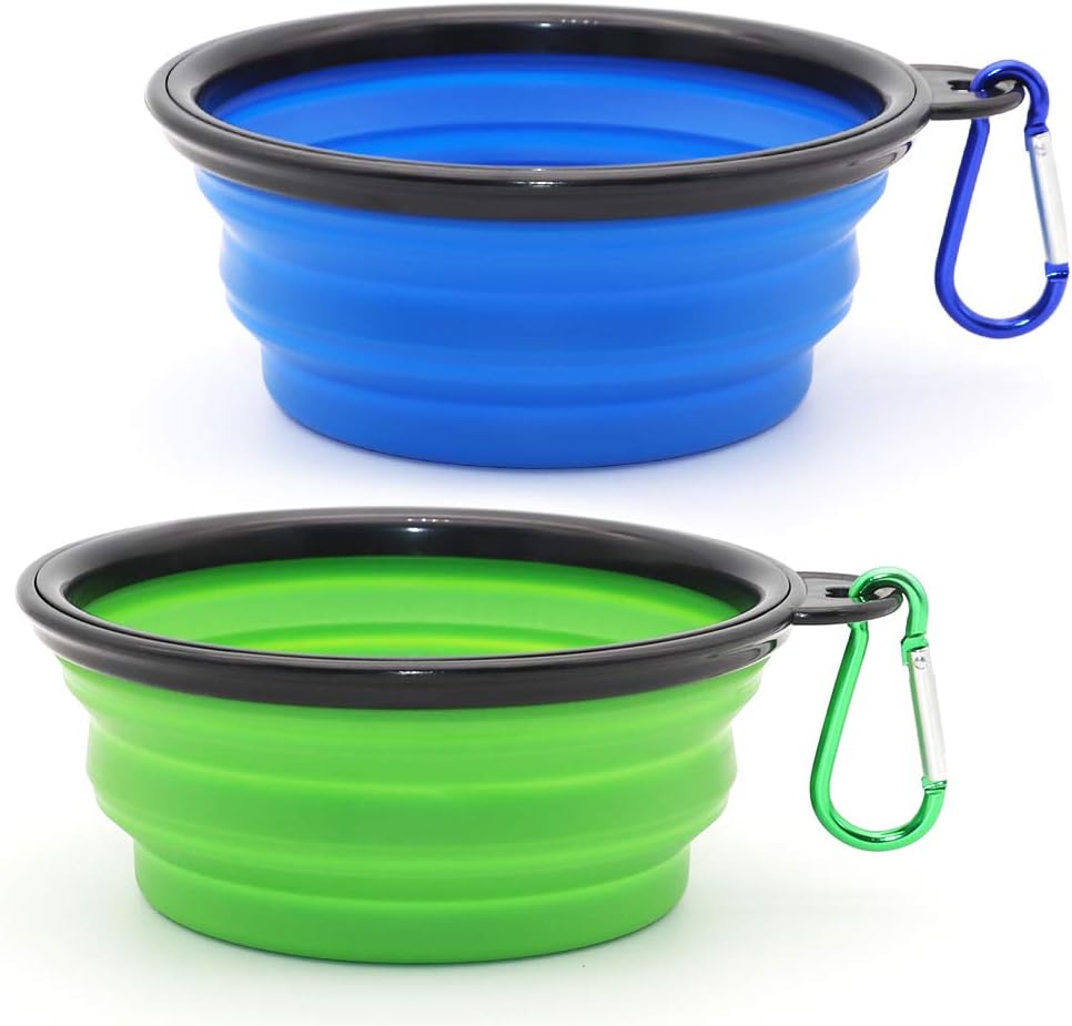 SLSON faltbare Hundenaepfe 2er Set mit Karabiner, auslaufsicher