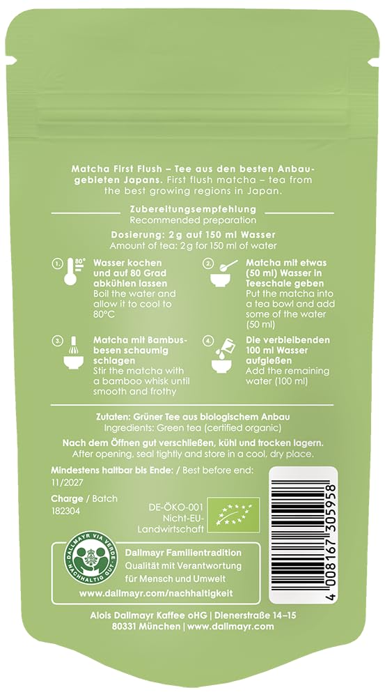 Bio Matcha Tee Pulver 30 g Japanischer Gruentee Premium Zubereitung