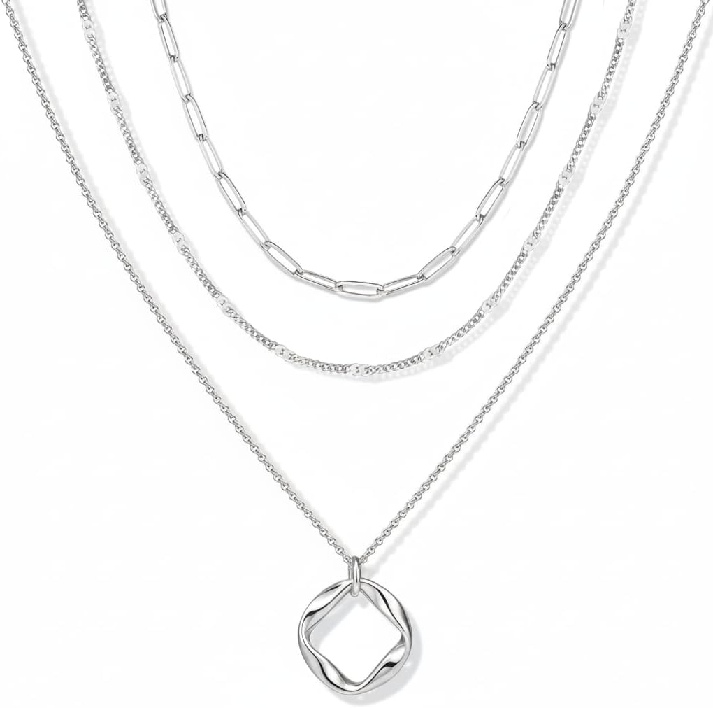Layered Halsketten Set Damen 3 Stueck Silber 925 Gold beschichtet verstellbar