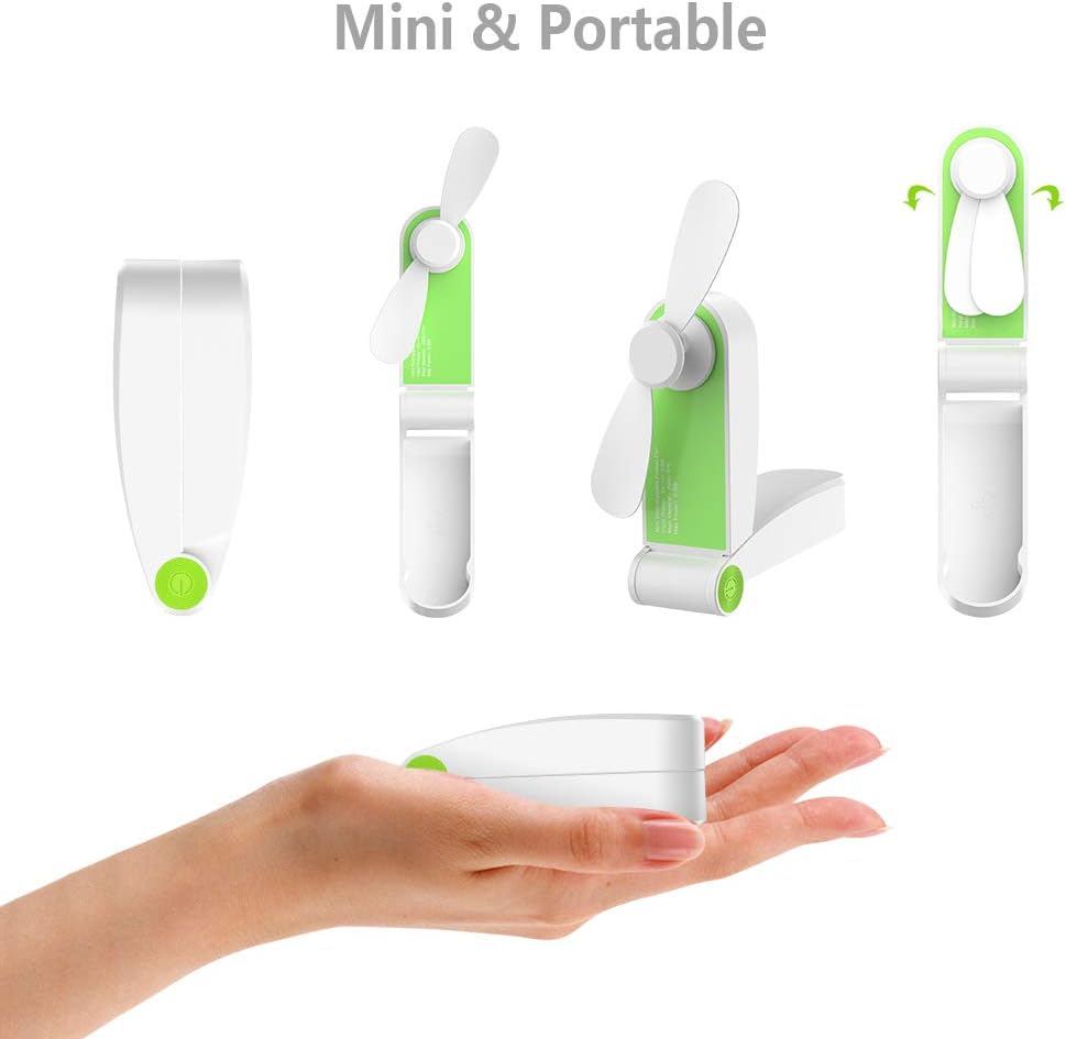 Hianjoo USB Mini Handventilator wiederaufladbar faltbar Standfunktion gruen 2 Ges