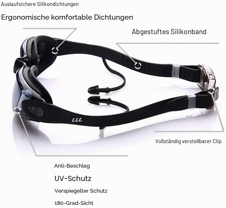 BEEWAY Schwimmbrille verstellbar Anti-Beschlag UV-Schutz Erwachsene Kinder 8
