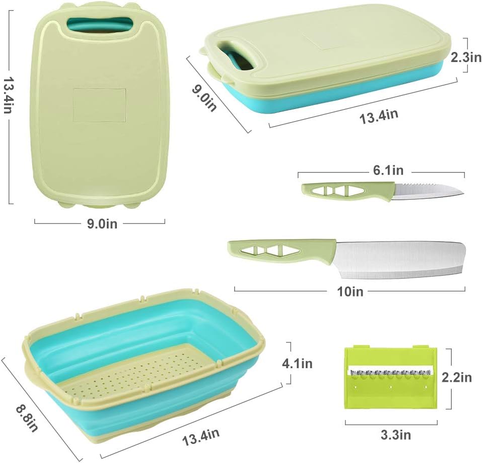 HI NINGER 9‑in‑1 faltbares Camping Schneidebrett mit 5 Aufsaetzen, 2 Messer