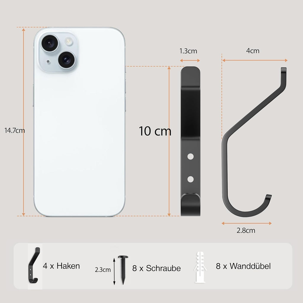Garderobenhaken 10er Set schwarz Metall 10 cm Wandhaken zum Schrauben