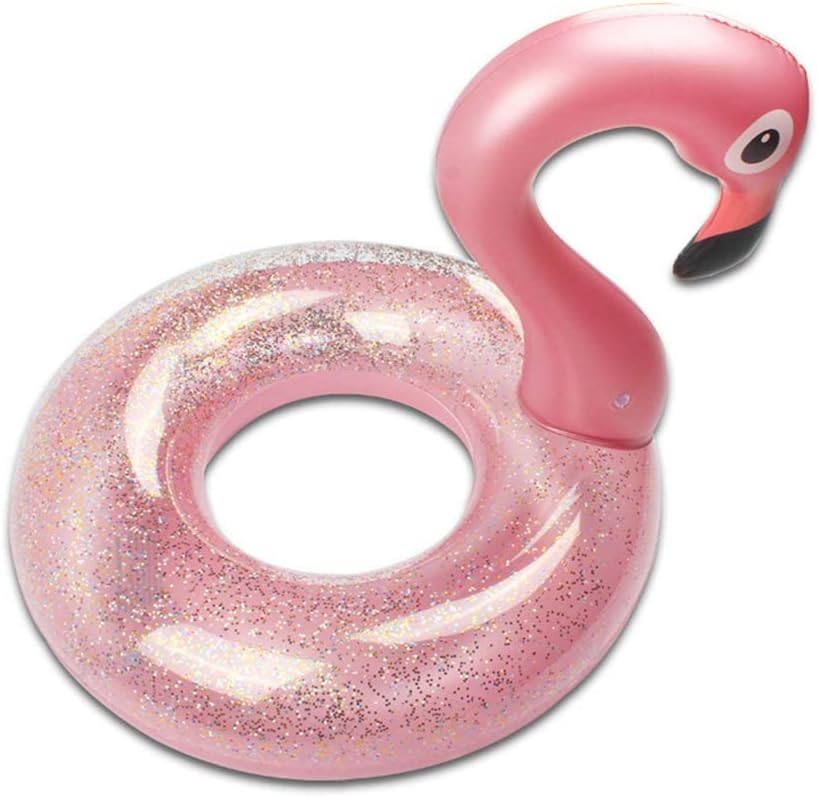 Aufblasbarer Flamingo Schwimmring Rosa mit Glitzer fuer Erwachsene und Kinder