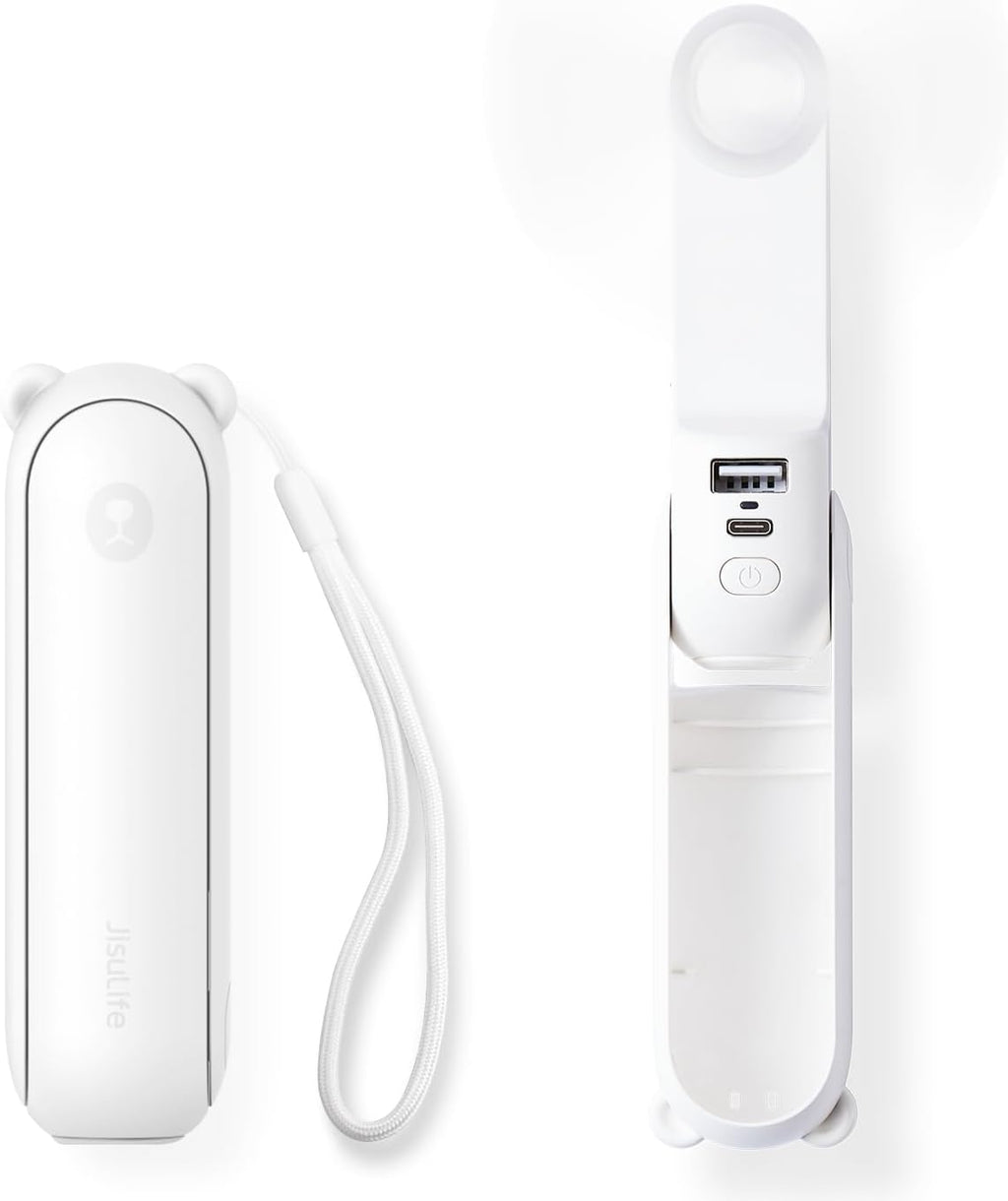 JISULIFE Mini Handventilator wiederaufladbar USB mit Powerbank Taschenlampe Rosa