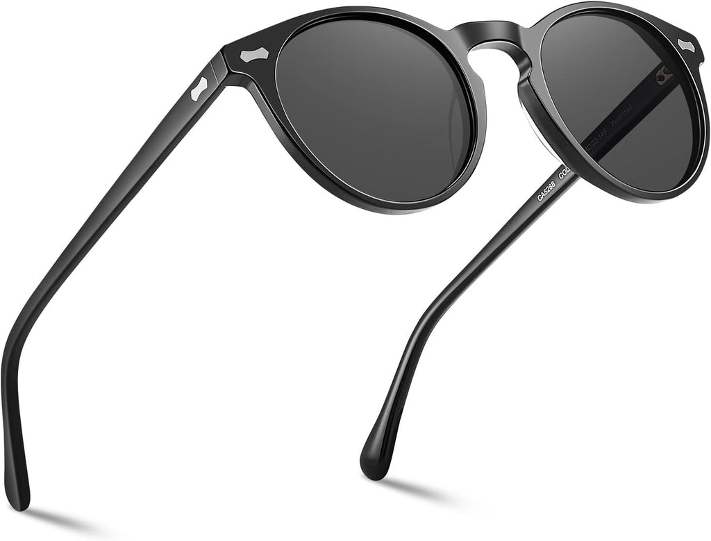 Carfia Polarisierte Herren Sonnenbrille rundes Gestell mit Lederetui