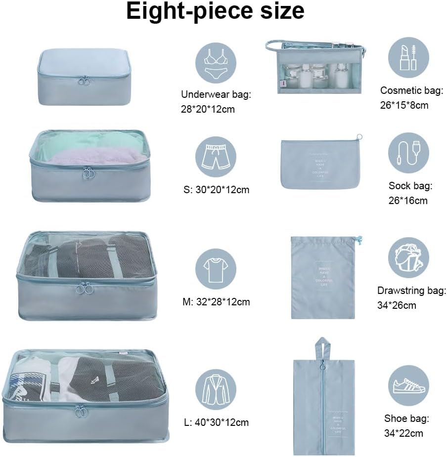 Koffer Organizer Set 8 Teile Packing Cubes Reise Packtaschen Beige
