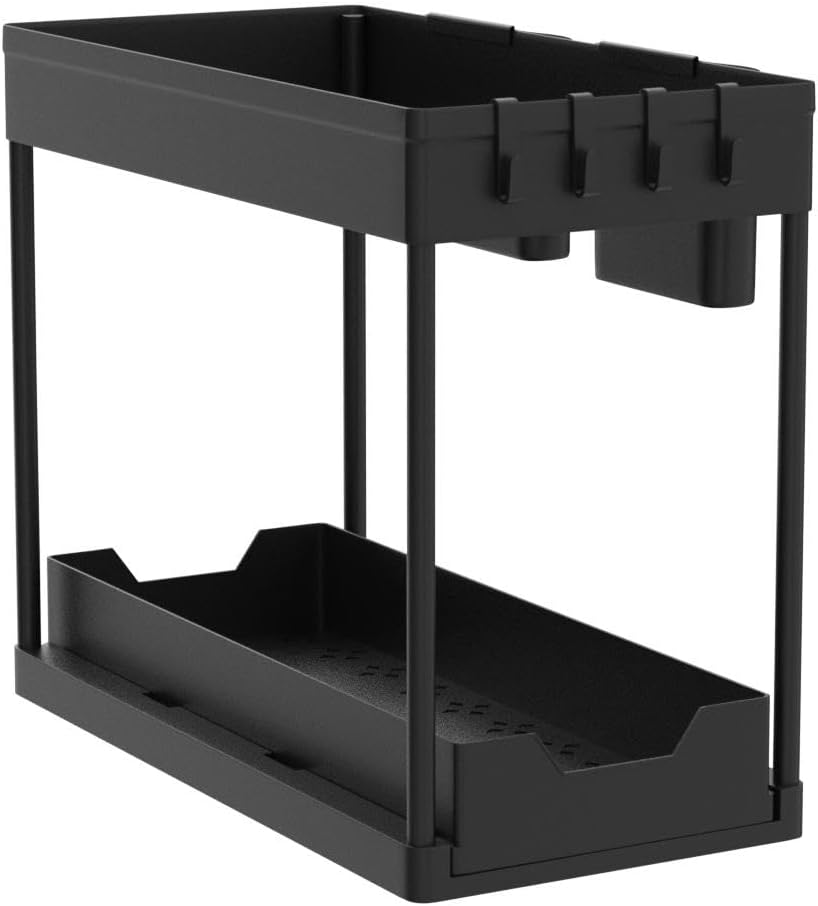 AIXPI 2‑stufiges Unter‑waschbecken Regal mit Haken und Tassenhalter, Schwarz