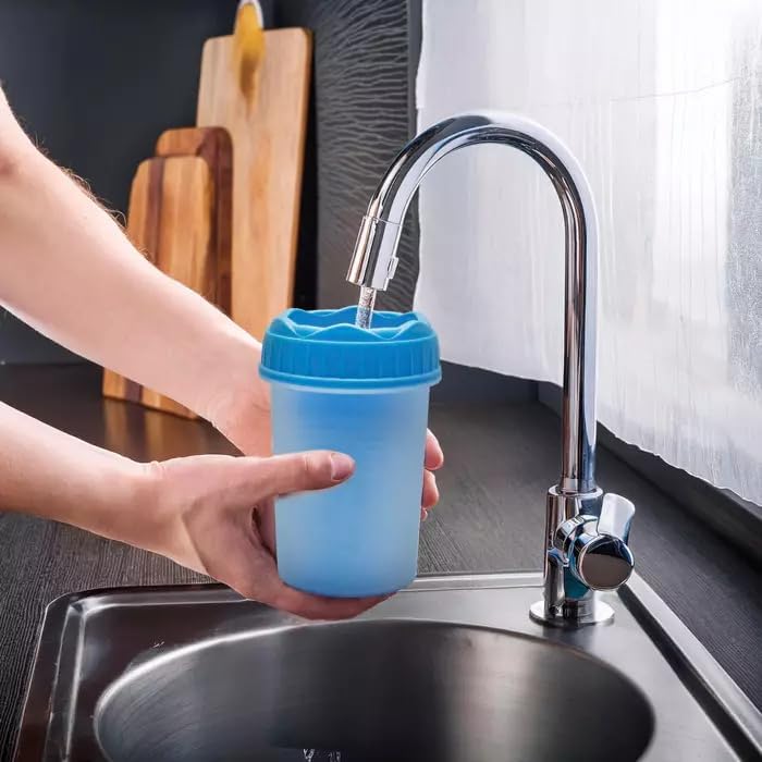 Happet Pfotenreiniger S/M Blau mit Silikon-Noppen - tragbarer Pfotenwascher fuer