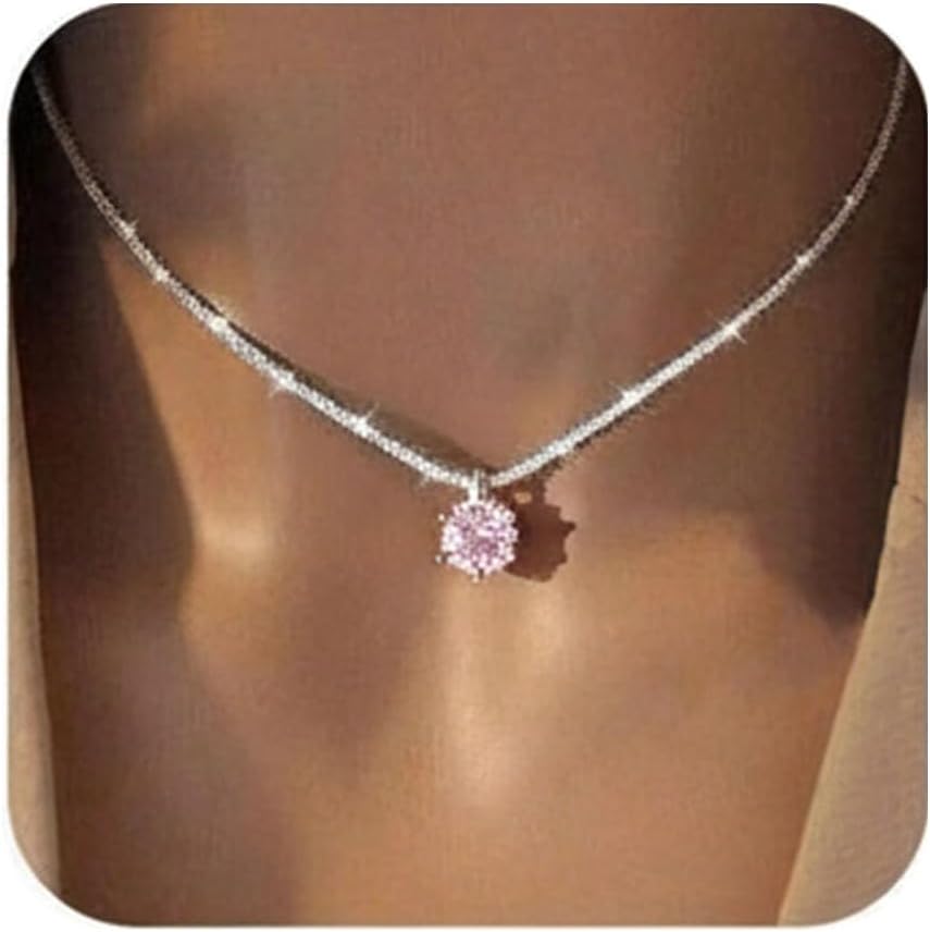Silberkette 925 Damen mit Kristallanhaenger Rosa/Weiss/Gruen personalisiert