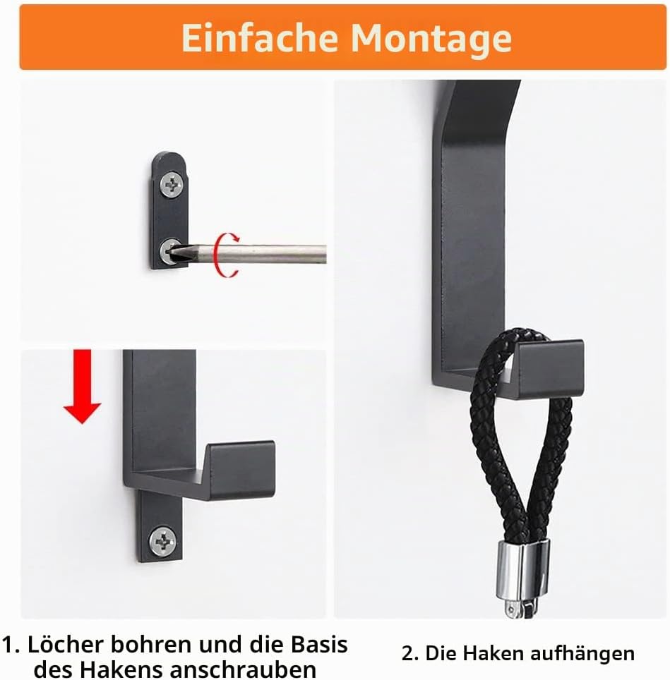 Kleiderhaken Wand 8er Set schwarz unsichtbar zum Bohren Handtuchhaken