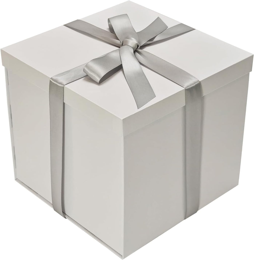 Tekhoho Geschenkbox Weiss 22x22x20,5 cm mit kariertem Innenfutter