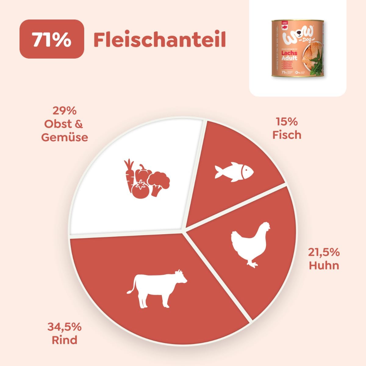 WOW Dog Nassfutter Lachs Dose 6er Pack - verschiedene Sorten, ge