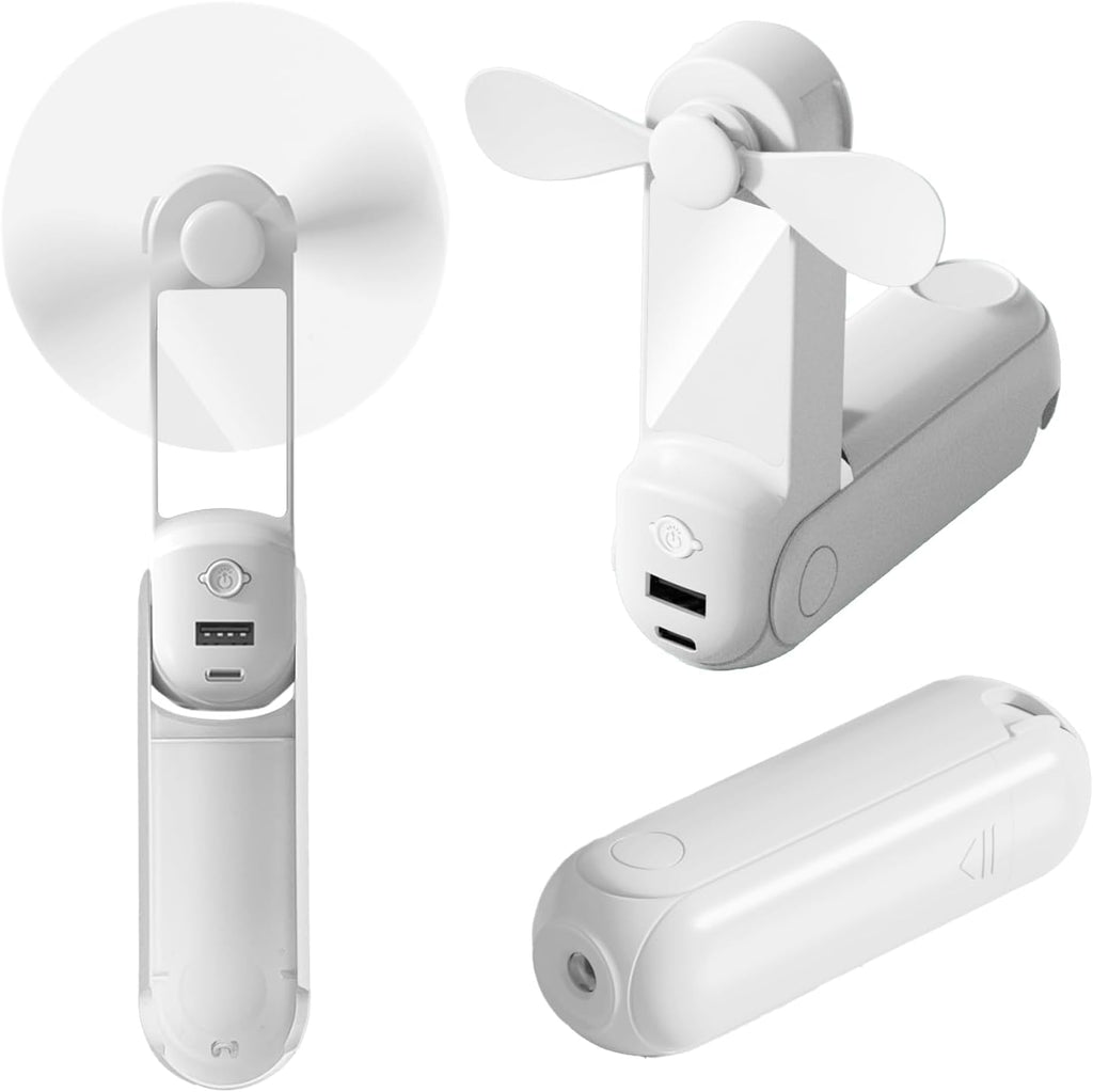 CNMTCCO Handventilator 5-in-1 Akku USB mit Powerbank Taschenlampe Spiegel Rosa