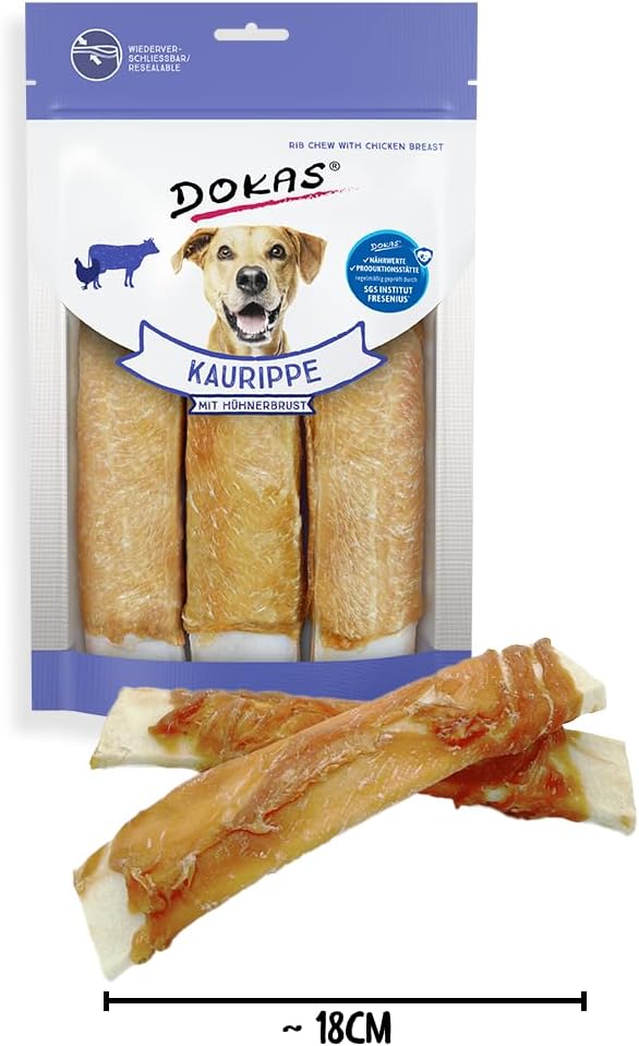 Dokas Kaurippe mit Hühnerbrust Hundesnack Kauknochen 10 x 210 g