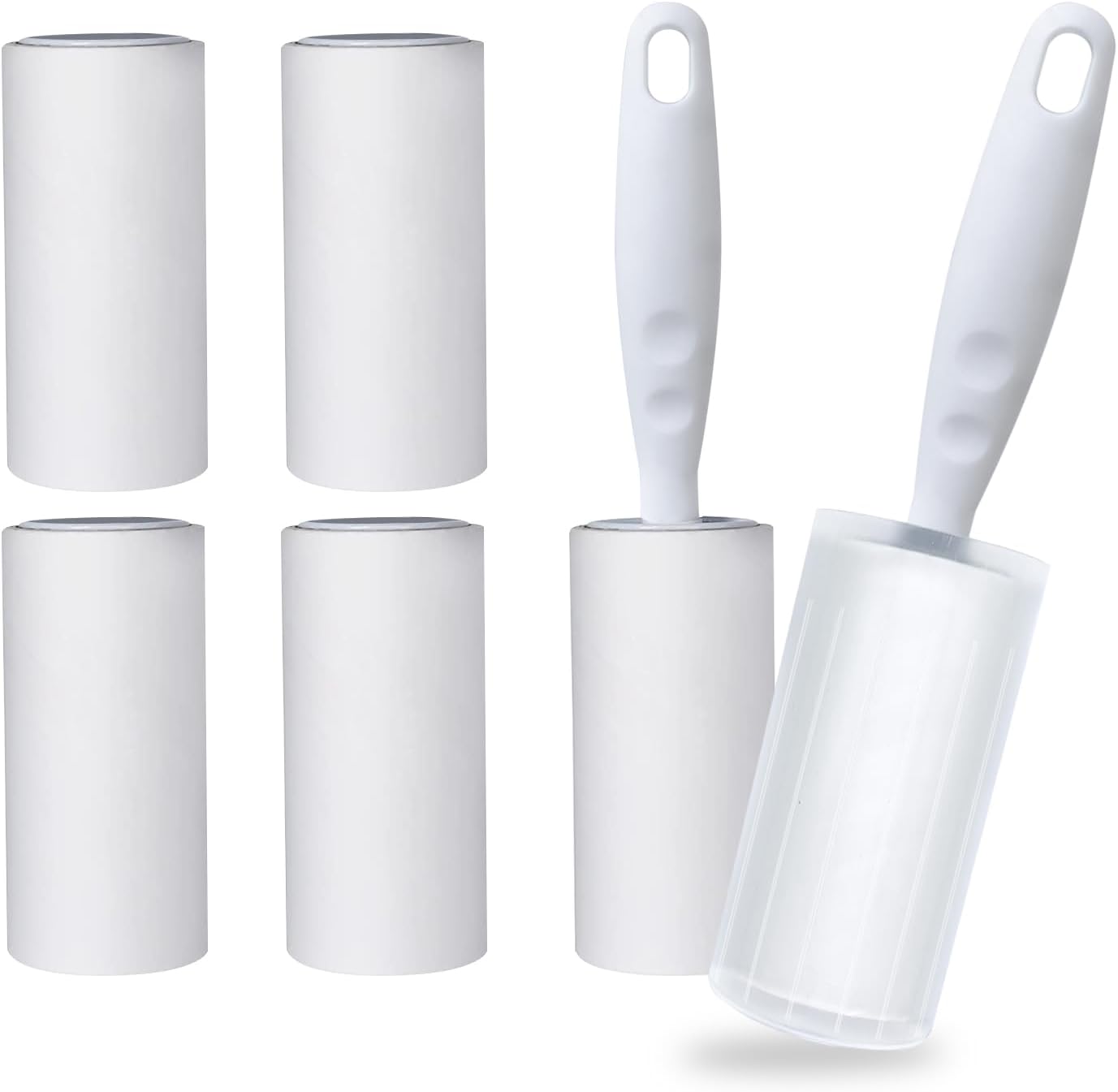 Fusselrollen Set 6 Rollen + 2 Abroller mit Staubschutzhuelle, 60 Blatt/Rolle