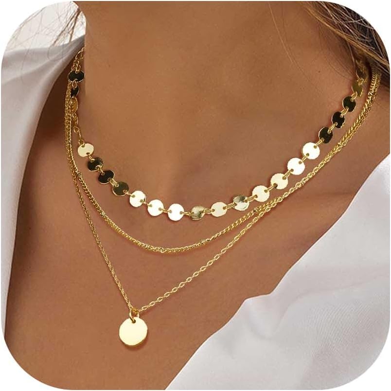 LOLIAS Damenkette 3er Set Gold Roségold Silber Layering mit Anhaengern