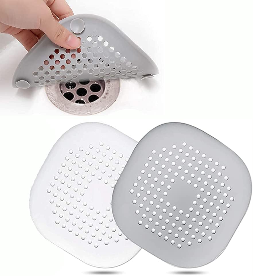 Abflusssieb Silikon 2er Set Grau Weiss - Dusche Badewanne Haarfaenger