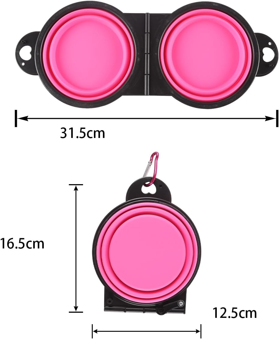Faltbarer Hundenapf mit Karabiner 2in1 Trinknapf und Futternapf Rosa