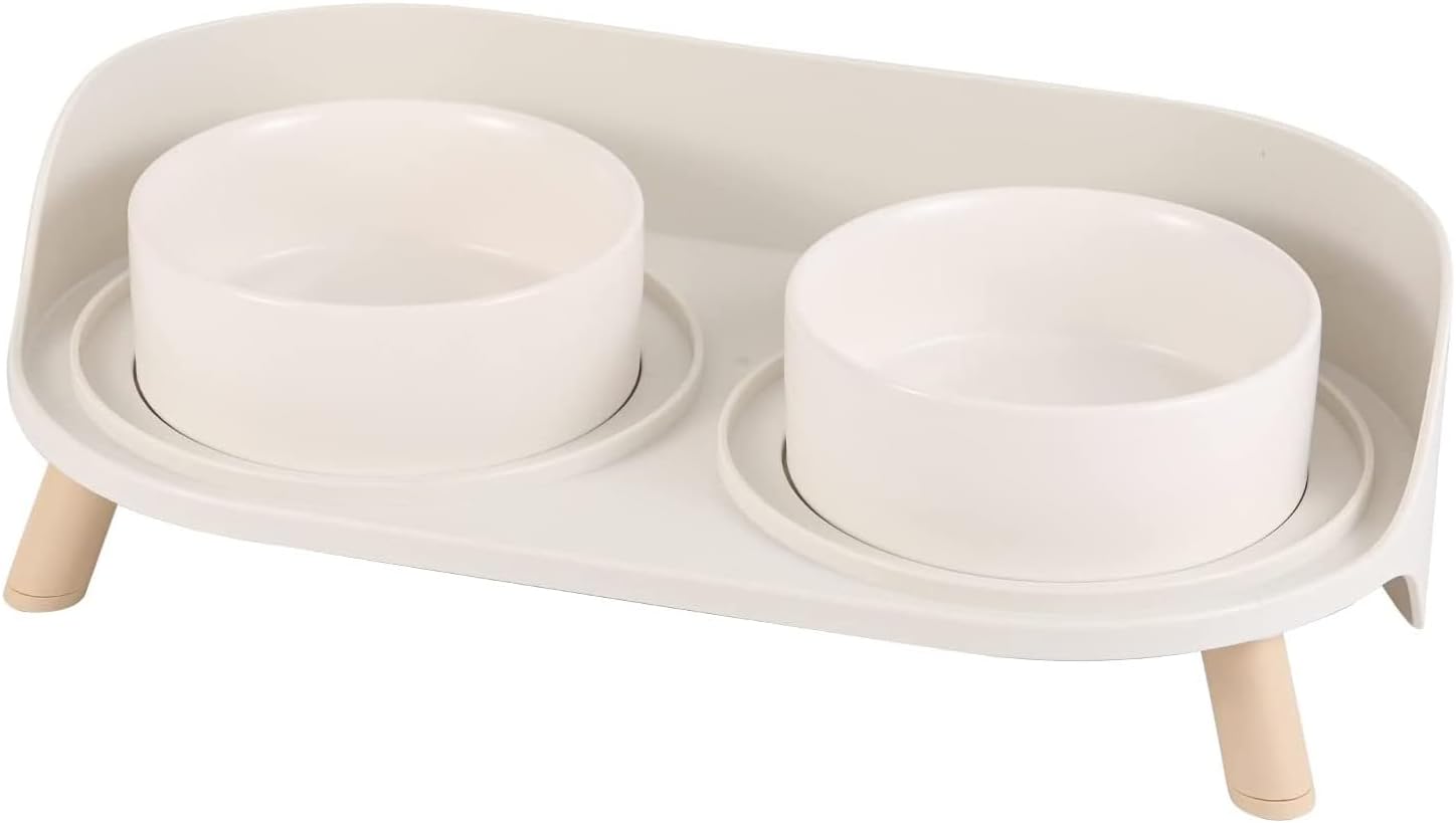 Erhoehter Keramik Hundenapf 2x720 ml mit Staender rutschfest gruen fuer Hunde Katzen