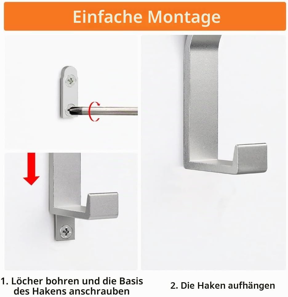 Kleiderhaken Wand 8er Set schwarz unsichtbar zum Bohren Handtuchhaken
