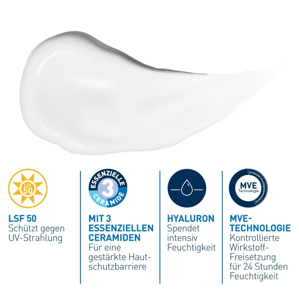 CeraVe Tagescreme LSF 50 52 ml fuer trockene bis sehr trockene Haut mit Hyaluron