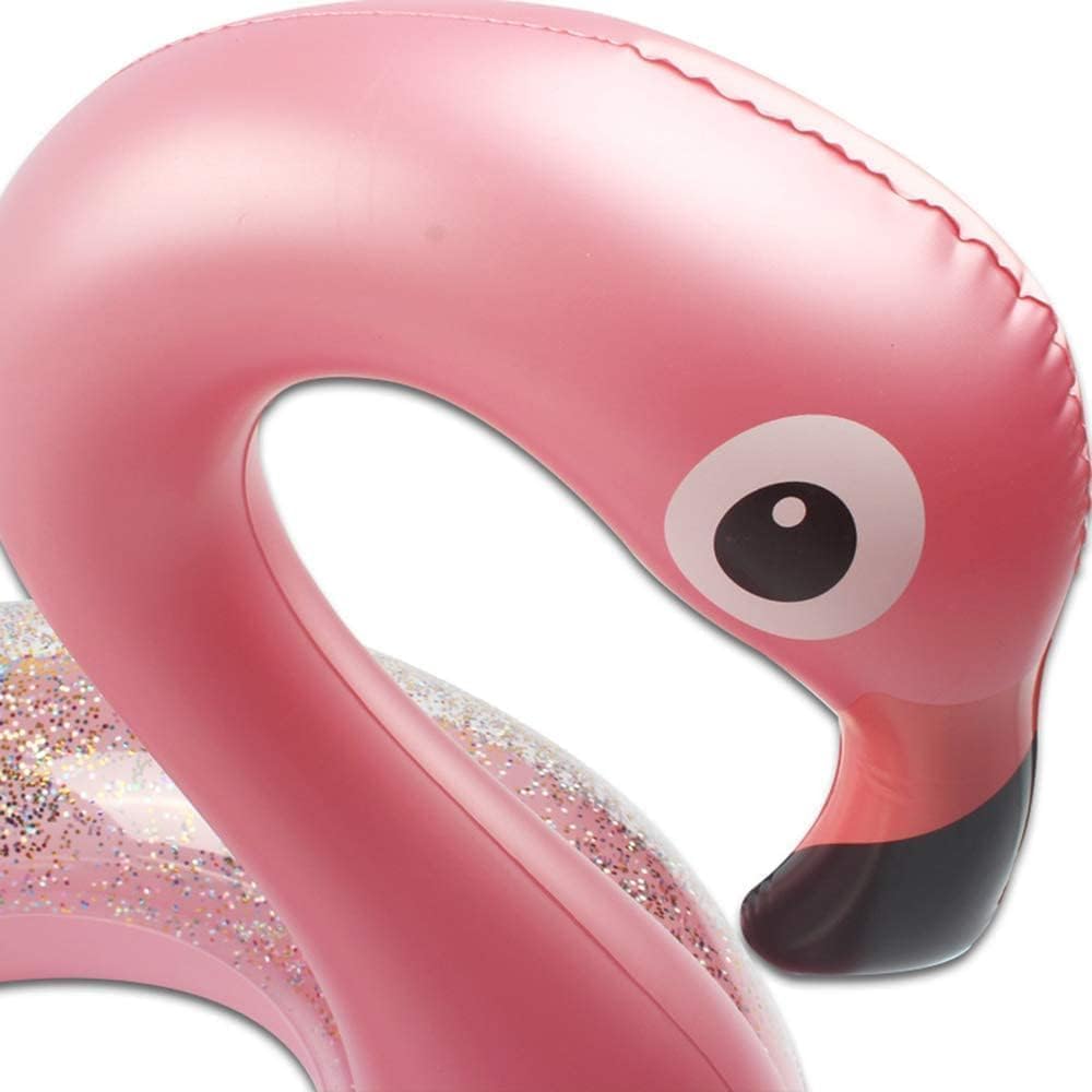 Aufblasbarer Flamingo Schwimmring Rosa mit Glitzer fuer Erwachsene und Kinder