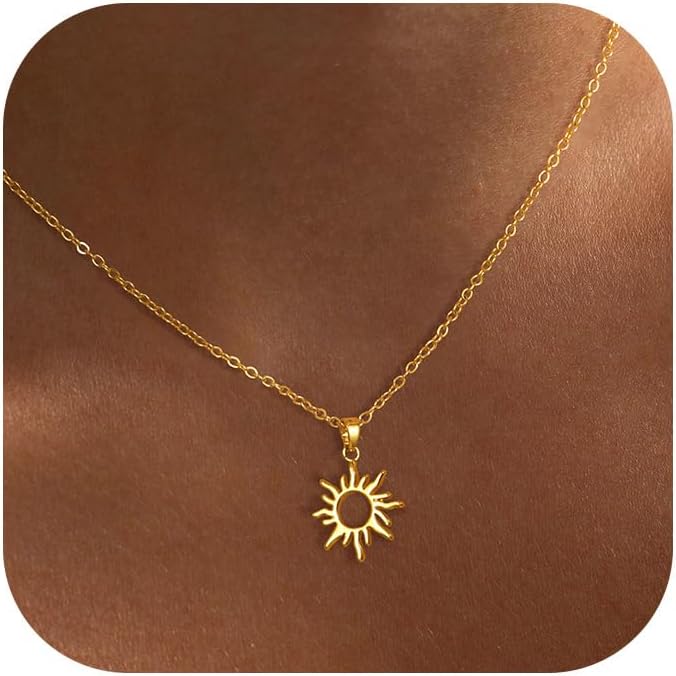 Tewiky Sonnenanhaenger Halskette Damen 14K Gold vergoldet Silber Layering