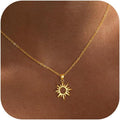 Tewiky Sonnenanhaenger Halskette Damen 14K Gold vergoldet Silber Layering