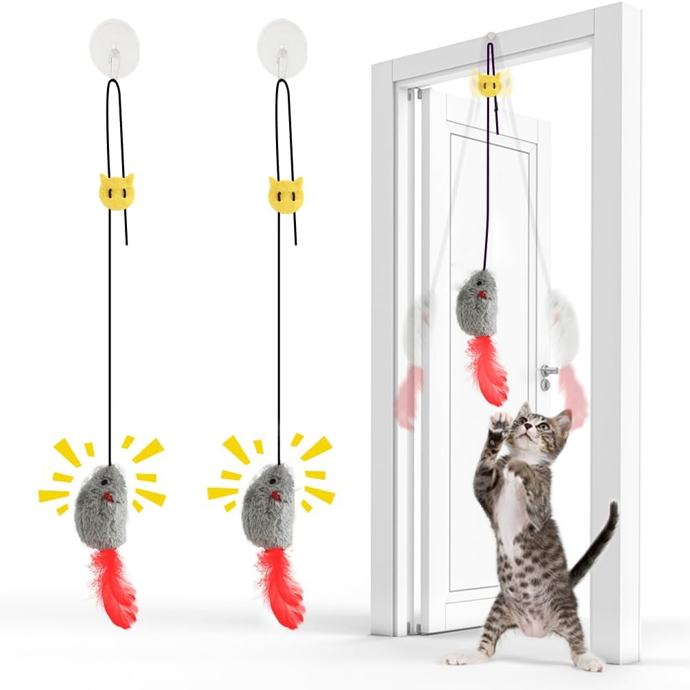 2x Katzenspielzeug Türrahmen Maus mit Feder interaktiv ohne Batterie