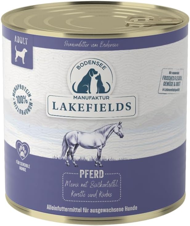 Lakefields Hundefutter Nass Pferd 6x800g getreidefrei Suesskartoffel Karotte Kuerbi
