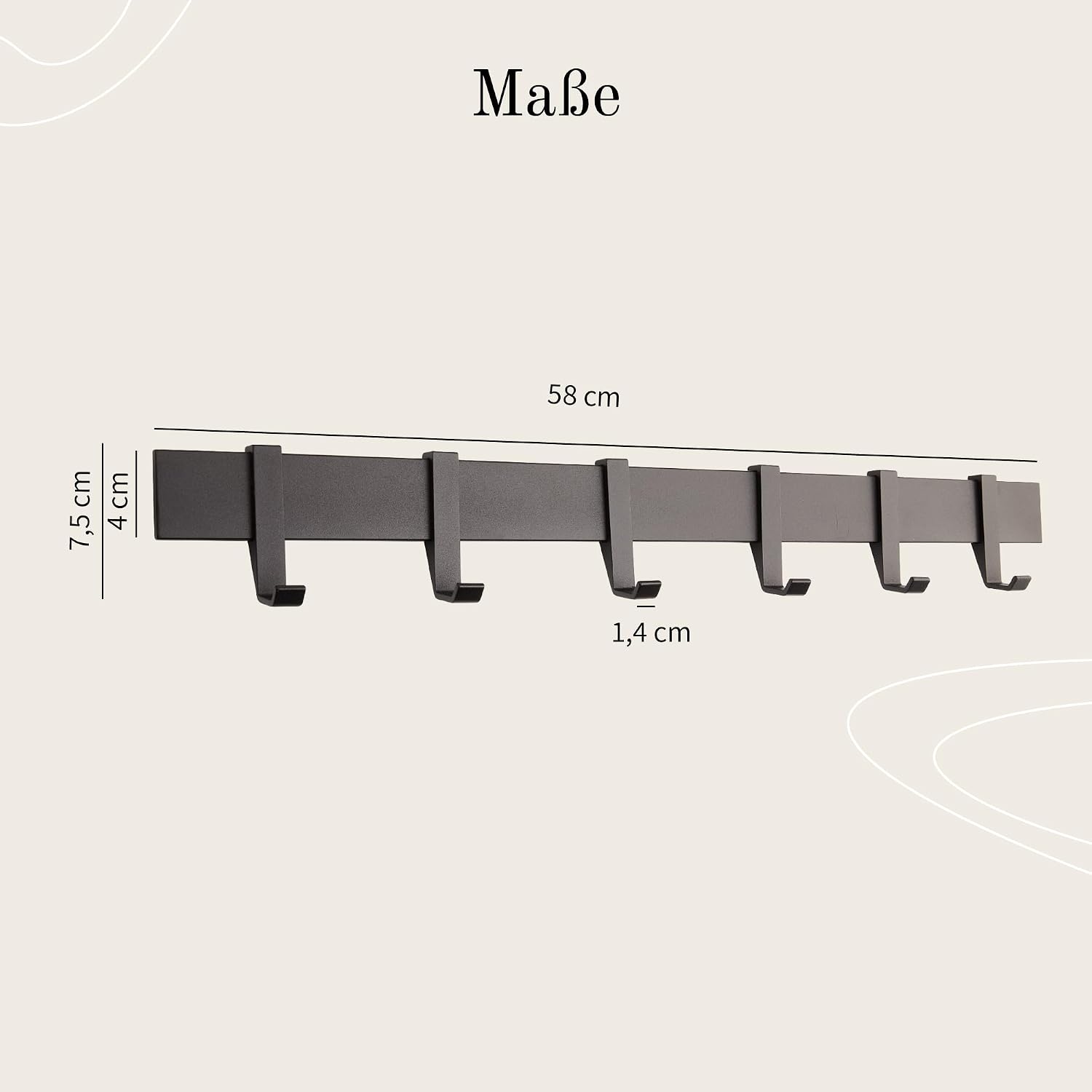Designfabrik Garderobe Metall weiss 58cm-80cm bewegliche Haken Wand