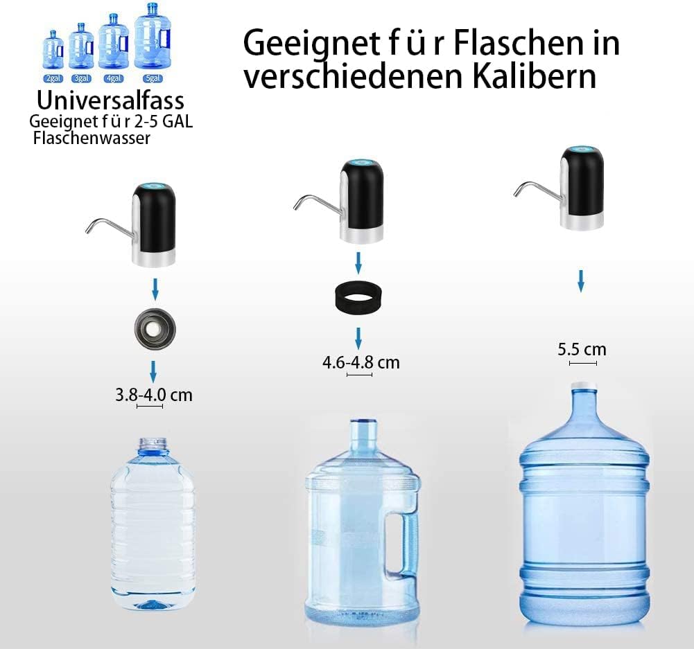 Elektrische Wasserpumpe USB wiederaufladbar mit 2 Adapter und Schlaeuchen, Edelst