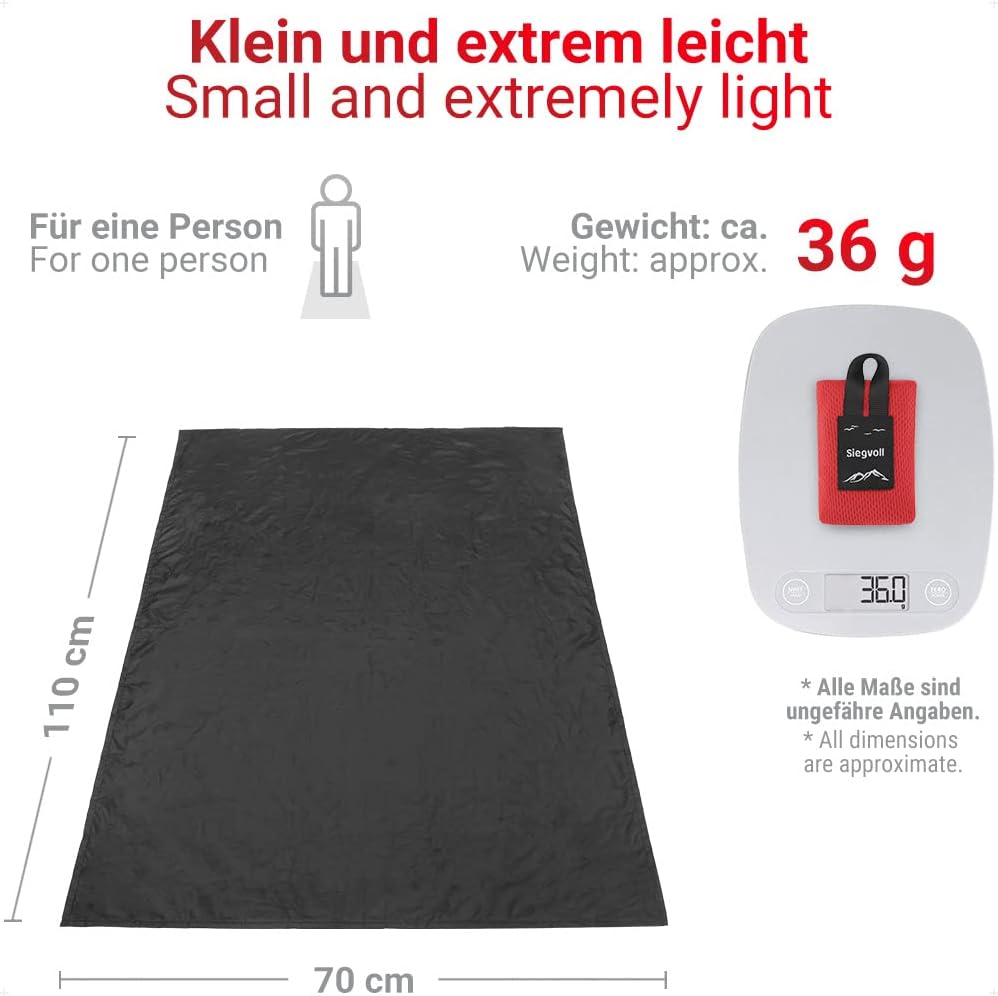 Siegvoll ultraleichte Picknickdecke 70 x 110 cm Strand Camping Reise (Schwarz)