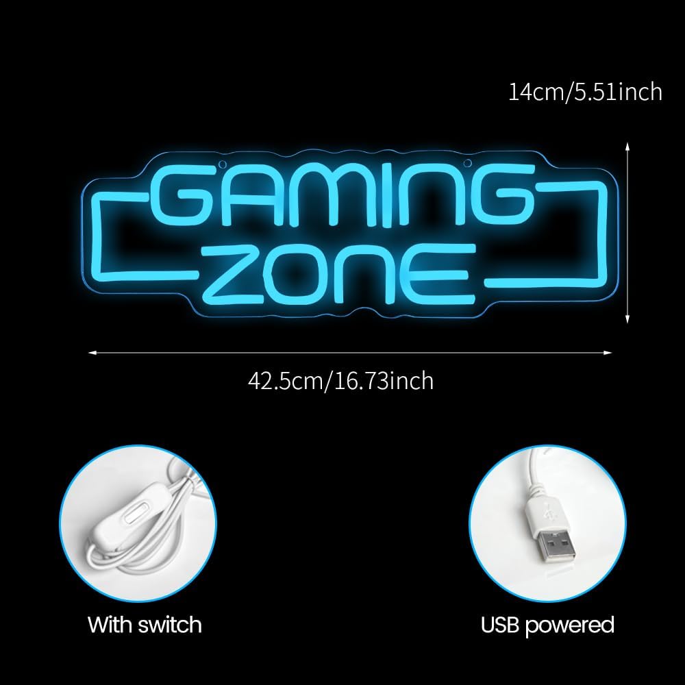Gamingzone LED Neon Schild ‚Game Zone‘ Wanddekoration fuer Gamer Teens