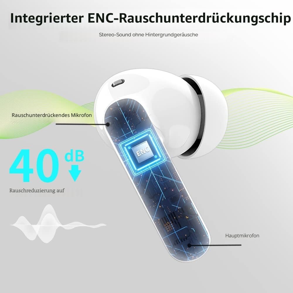 Btootos Bluetooth 5.3 In-Ear Kopfhoerer Sport ENC 40h Akkulaufzeit LED Anzeige Hi