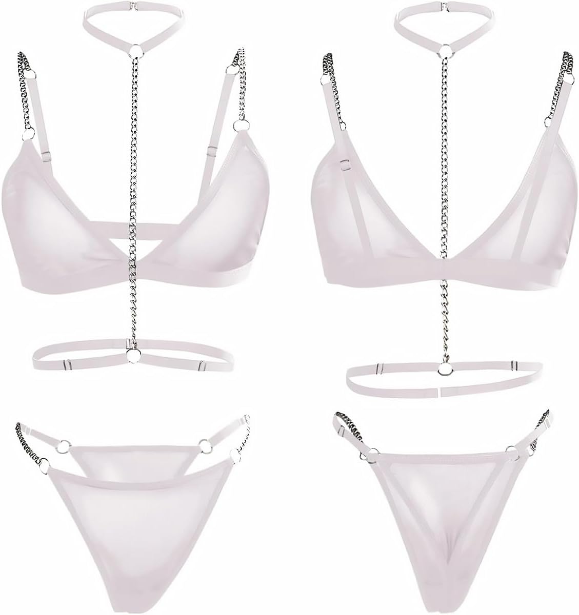 Damen Dessous BH mit Kettentraegern Slip mit Kettenakzent Set S-XL